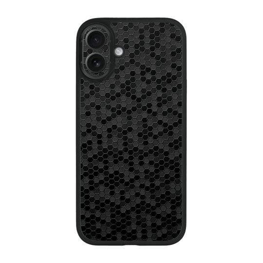 iPhone 16 Qcaze Luxuria Black Honeycomb 3D Textured Case by QSKINZ | qskinz.com