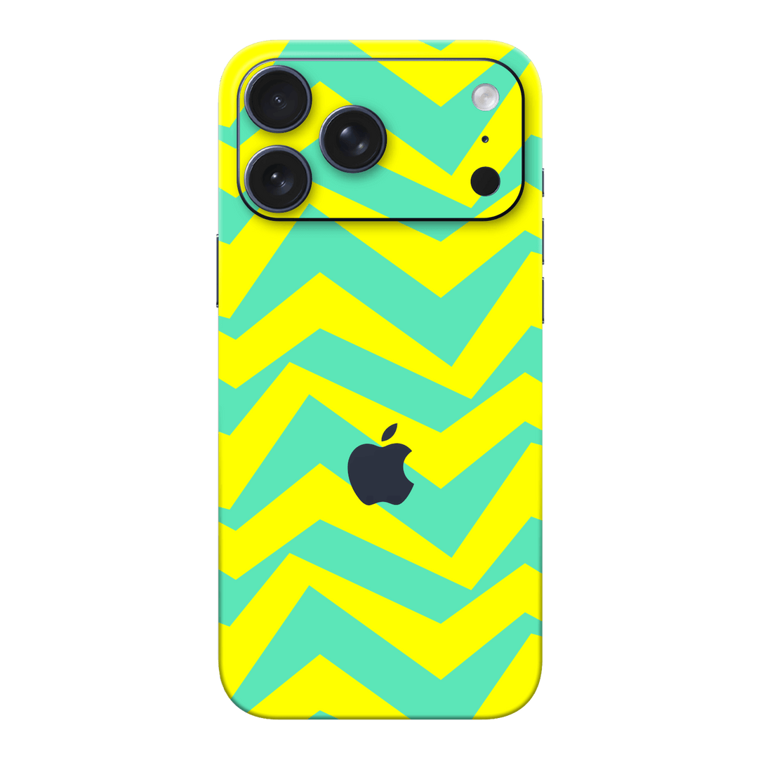 iPhone 17 PRO Printed Custom SIGNATURE “ZigPop Yellow-Turquoise” Bold Yellow & Turquoise Zigzag Geometric Skin Wrap Sticker Decal Cover Protector by QSKINZ | QSKINZ.COM