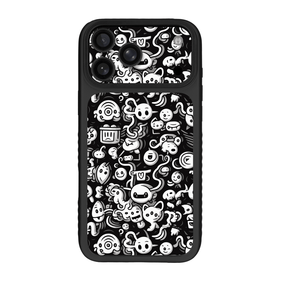 iPhone 17 PRO Qcaze Fusion Print Printed Custom SIGNATURE Pictogram Party Monochrome Black and White Icons Faces Case Skin Wrap Sticker Decal Cover Protector by QSKINZ | QSKINZ.COM