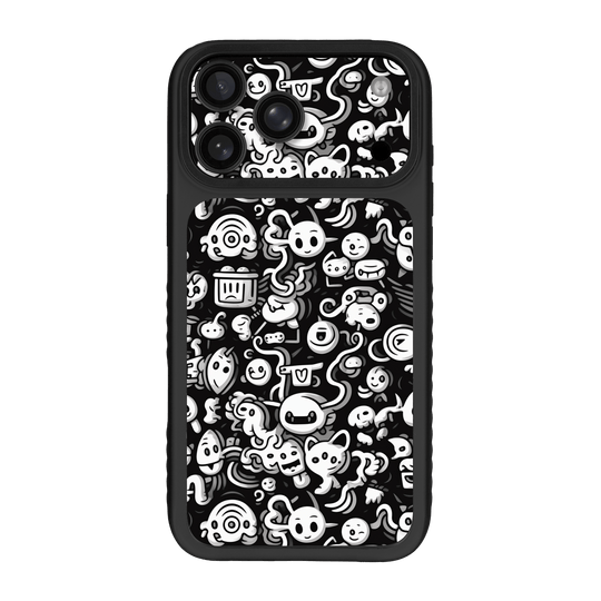 iPhone 17 PRO Qcaze Fusion Print Printed Custom SIGNATURE Pictogram Party Monochrome Black and White Icons Faces Case Skin Wrap Sticker Decal Cover Protector by QSKINZ | QSKINZ.COM