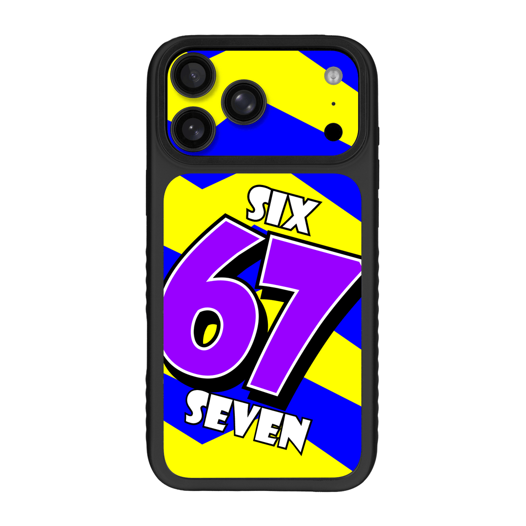 iPhone 17 PRO Qcaze Fusion Printed Custom SIGNATURE “6-7 Flash” Bold Blue & Yellow Pop Art Typography Case Skin Wrap Sticker Decal Cover Protector by QSKINZ | QSKINZ.COM