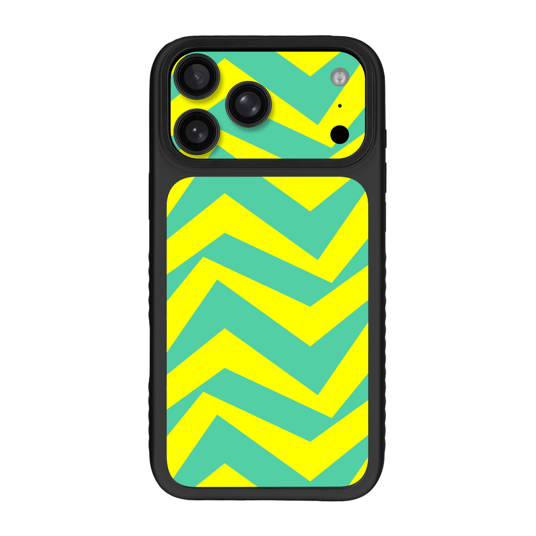 iPhone 17 PRO Qcaze Fusion Printed Custom SIGNATURE “ZigPop Yellow-Turquoise” Bold Yellow & Turquoise Zigzag Geometric Case Skin Wrap Sticker Decal Cover Protector by QSKINZ | QSKINZ.COM