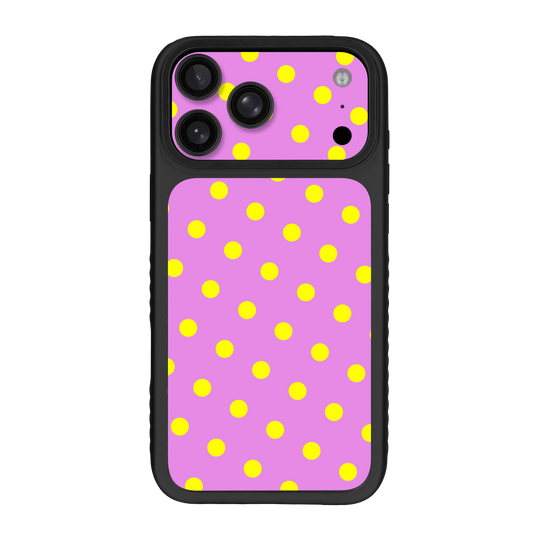 iPhone 17 Pro MAX Qcaze Fusion Printed Custom SIGNATURE “Candy Polka Dot” Playful Pink & Yellow Polka Dot Skin Wrap Sticker Decal Cover CASE Protector by QSKINZ | QSKINZ.COM
