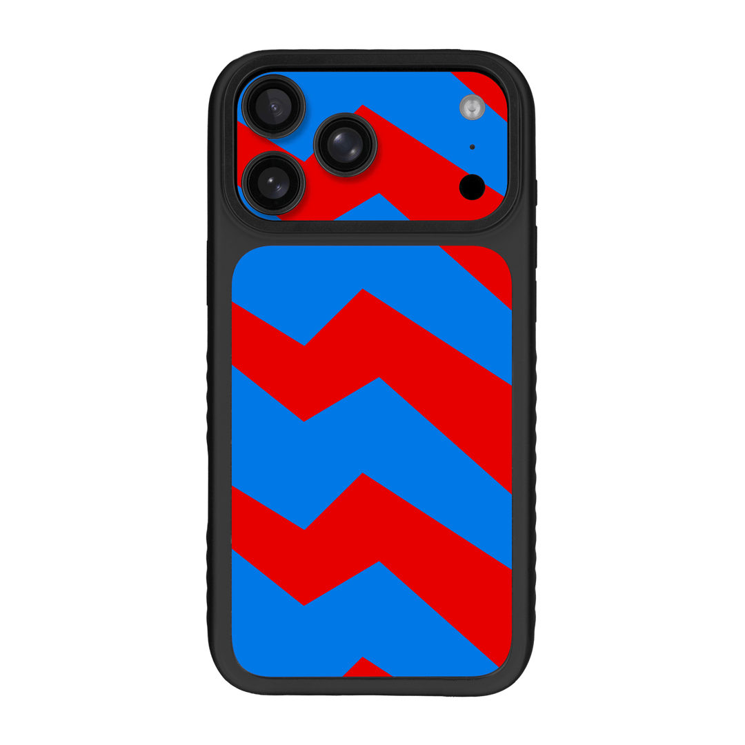 iPhone 17 Pro MAX Qcaze Fusion Printed Custom SIGNATURE “ZigPop Blue-Red” Bold Blue & Red Zigzag Geometric Skin Wrap Sticker Decal Cover CASE Protector by QSKINZ | QSKINZ.COM