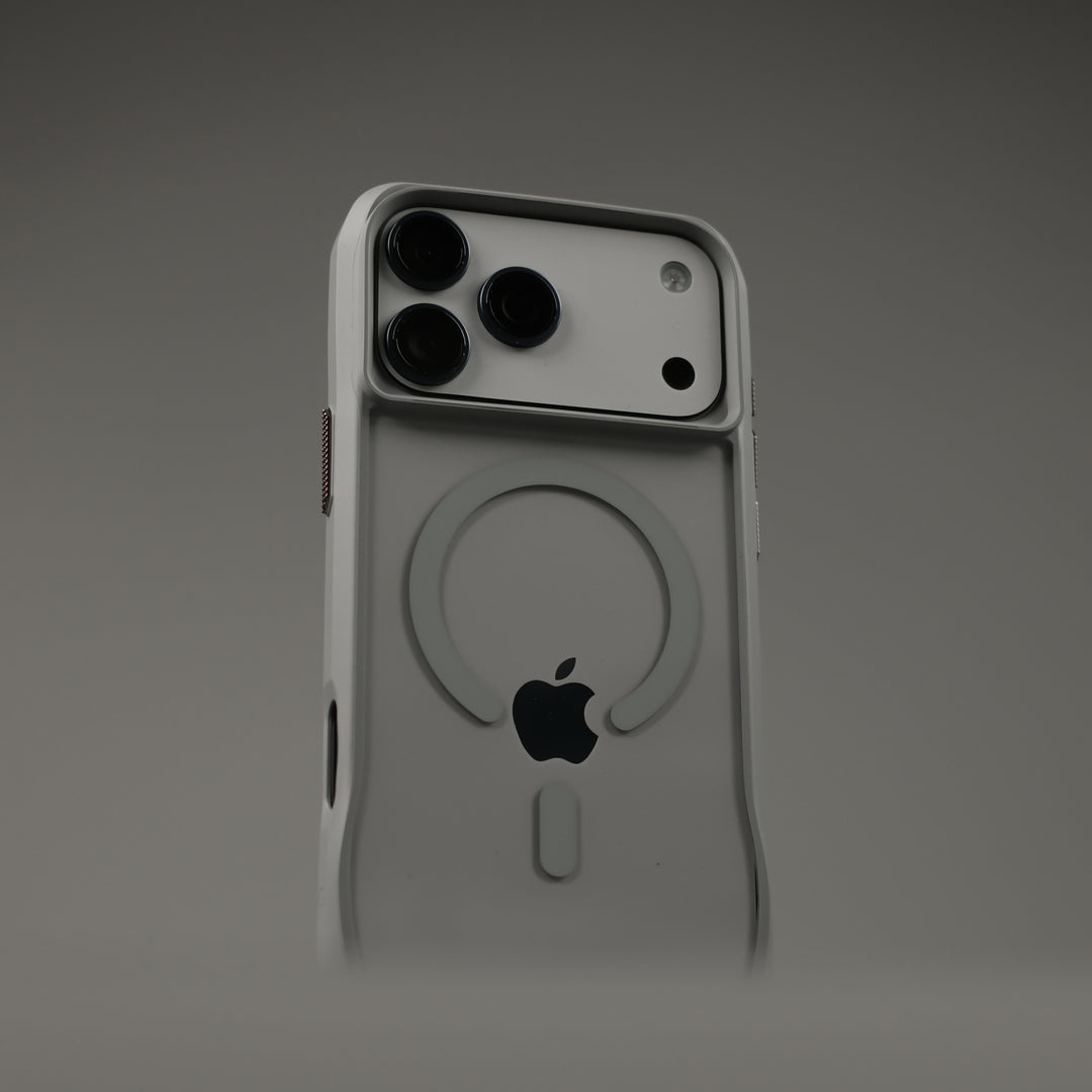 iPhone 17 Pro and 17 Pro MAX Qcaze DUO Lunar GREY Skin and Case Close Up