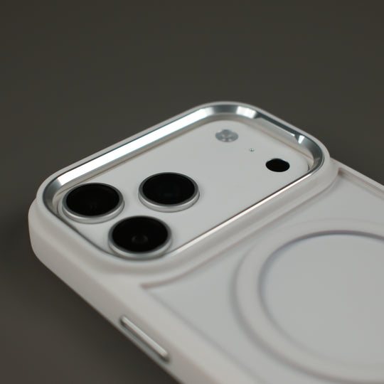 iPhone 17 Pro and 17 Pro Max Qcaze DUO Polar White Case and Skin Kit Close Up 