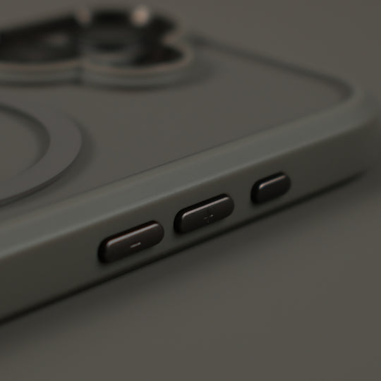 iPhone 17 Qcaze DUO MystiQ Grey Skin and Case Set Buttons