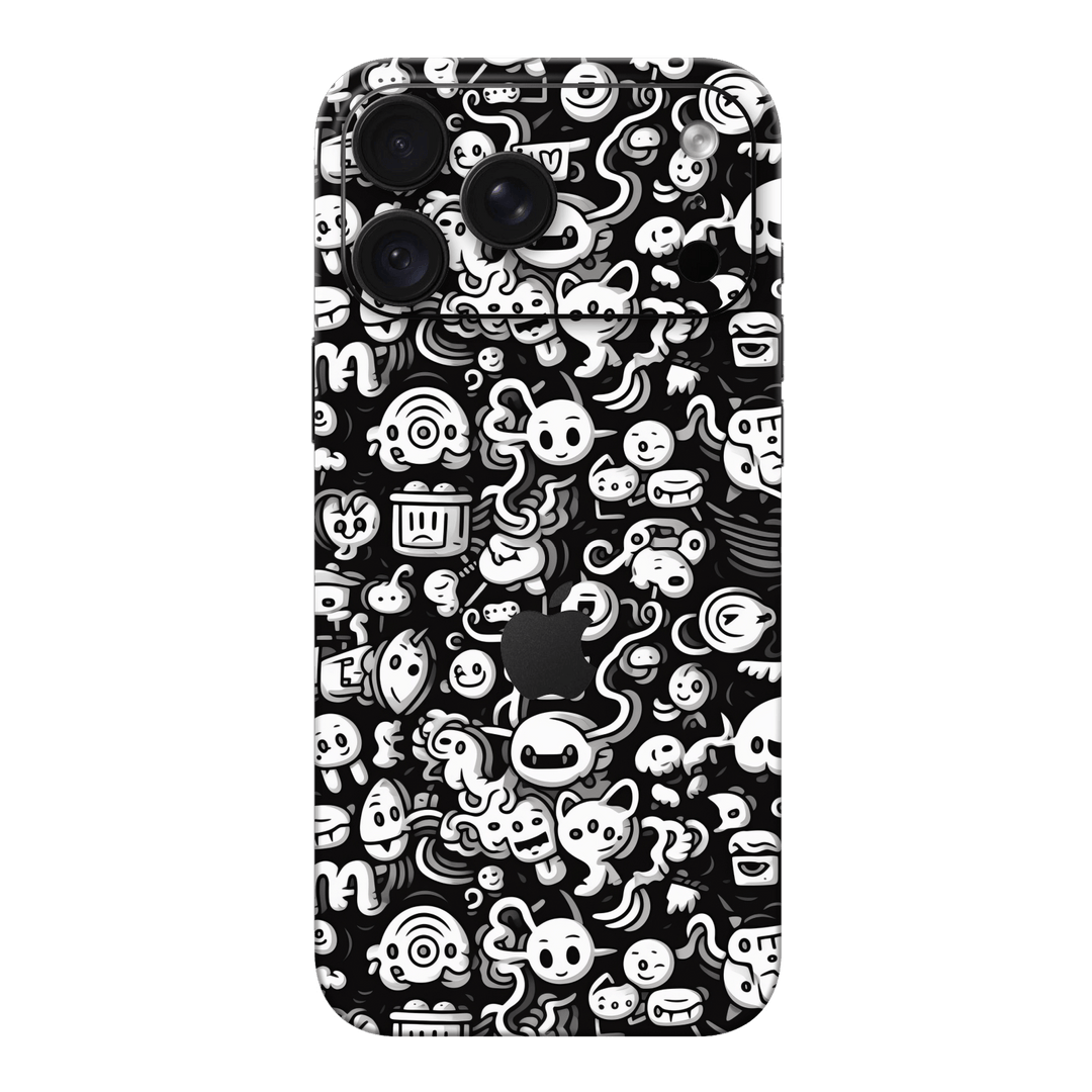 iPhone 18 PRO Print Printed Custom SIGNATURE Pictogram Party Monochrome Black and White Icons Faces Skin Wrap Sticker Decal Cover Protector by QSKINZ | QSKINZ.COM