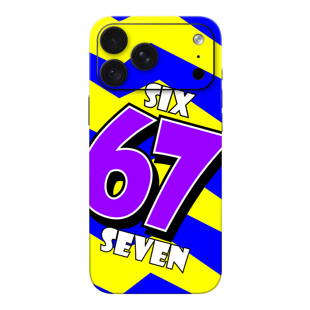 iPhone 18 PRO Printed Custom SIGNATURE “6-7 Flash” Bold Blue & Yellow Pop Art Typography Skin Wrap Sticker Decal Cover Protector by QSKINZ | QSKINZ.COM