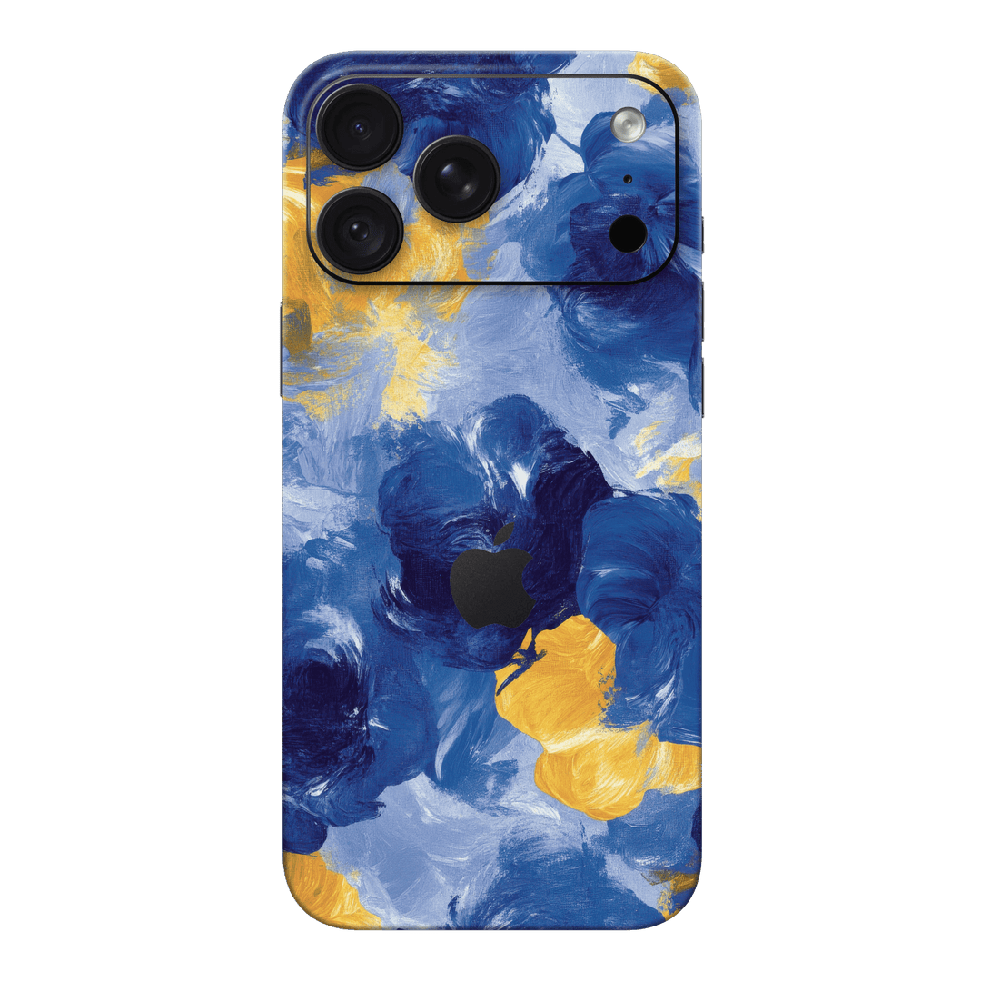 iPhone 18 PRO Printed Custom SIGNATURE "Bleu d'Arles" Blue and Yellow Abstract Oil Painting Brushstroke Skin Wrap Sticker Decal Cover Protector by QSKINZ | QSKINZ.COM