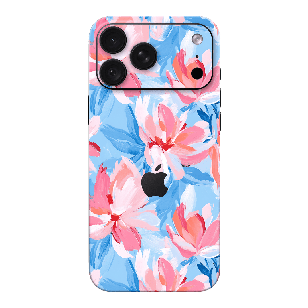 iPhone 18 PRO Printed Custom SIGNATURE "Blush Reverie" Pink and Blue Painted Floral Brushstroke Skin Wrap Sticker Decal Cover Protector by QSKINZ | QSKINZ.COM