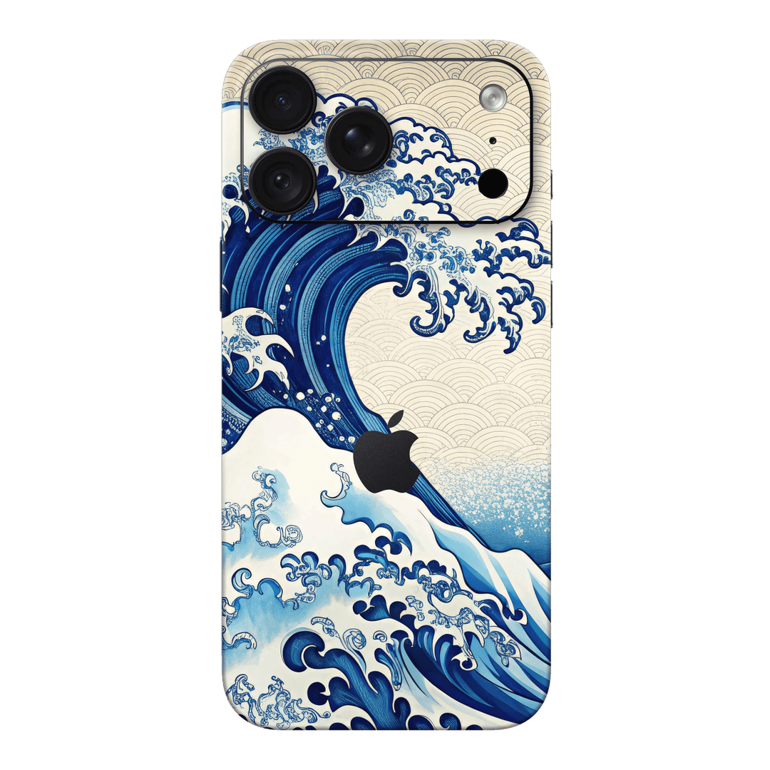 iPhone 18 PRO Printed Custom SIGNATURE "Kanagawa Blue" Japanese Great Wave Ocean Ukiyo-e Art Skin Wrap Sticker Decal Cover Protector by QSKINZ | QSKINZ.COM