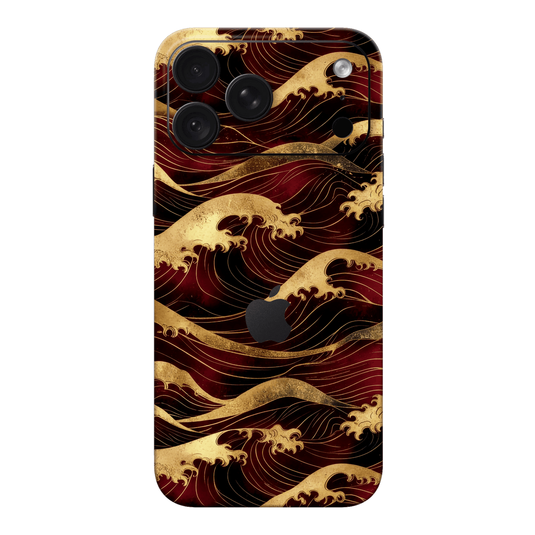 iPhone 18 PRO Printed Custom SIGNATURE "Kinnami" Dark Red Gold Japanese Seigaiha Wave Pattern Skin Wrap Sticker Decal Cover Protector by QSKINZ | QSKINZ.COM