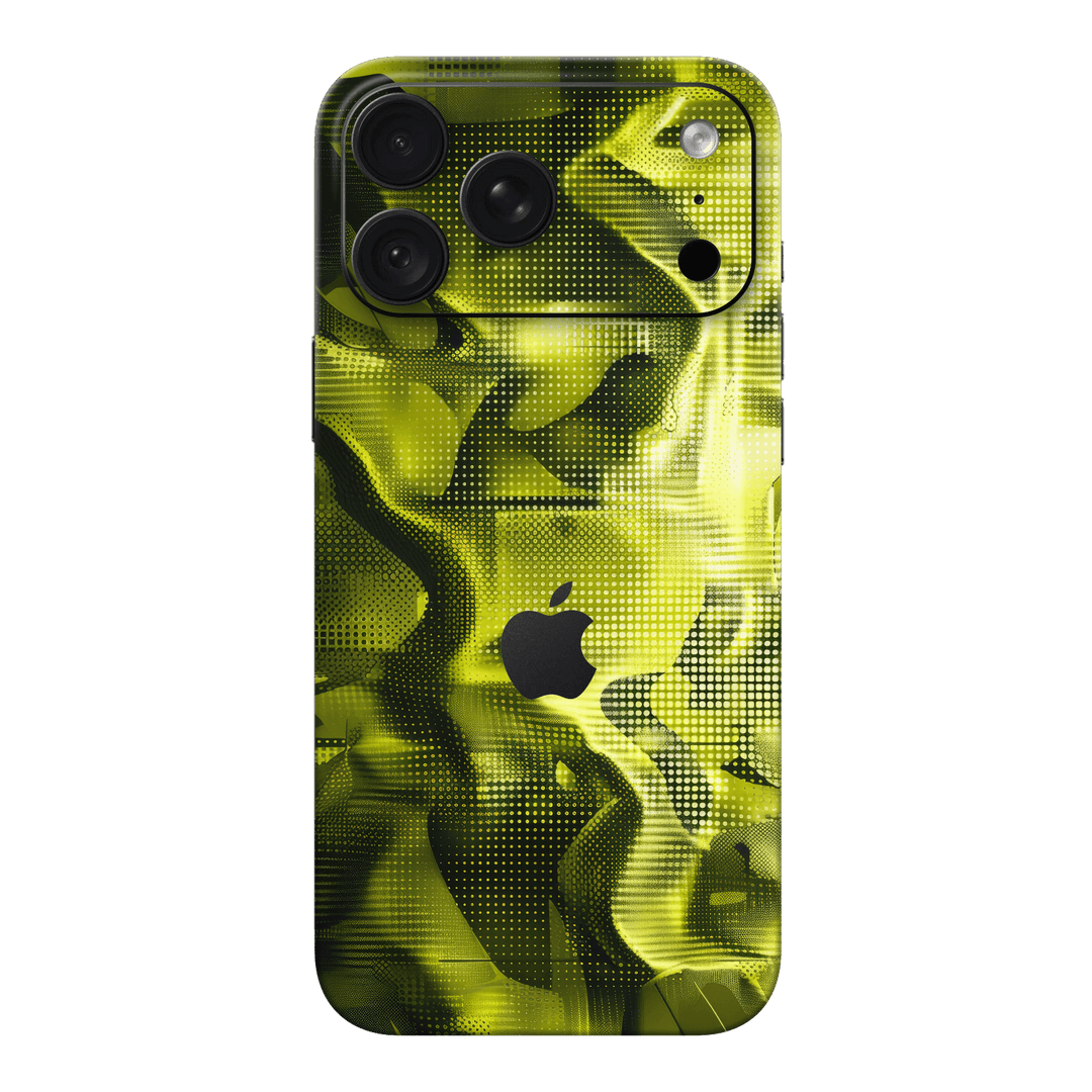 iPhone 18 PRO Printed Custom SIGNATURE “Toxic Halftone” Neon Yellow-Green & Black Halftone Glitch Skin Wrap Sticker Decal Cover Protector by QSKINZ | QSKINZ.COM
