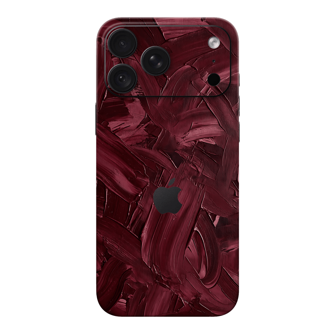 iPhone 18 PRO Printed Custom SIGNATURE "Velvet Bordeaux" Burgundy Maroon Oxblood Impasto Brushstroke Skin Wrap Sticker Decal Cover Protector by QSKINZ | QSKINZ.COM