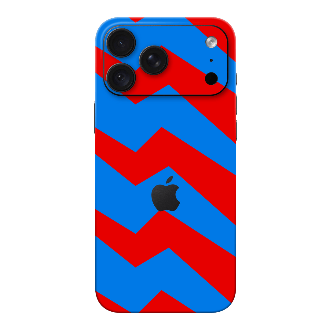 iPhone 18 PRO Printed Custom SIGNATURE “ZigPop Blue-Red” Bold Blue & Red Zigzag Geometric Skin Wrap Sticker Decal Cover Protector by QSKINZ | QSKINZ.COM