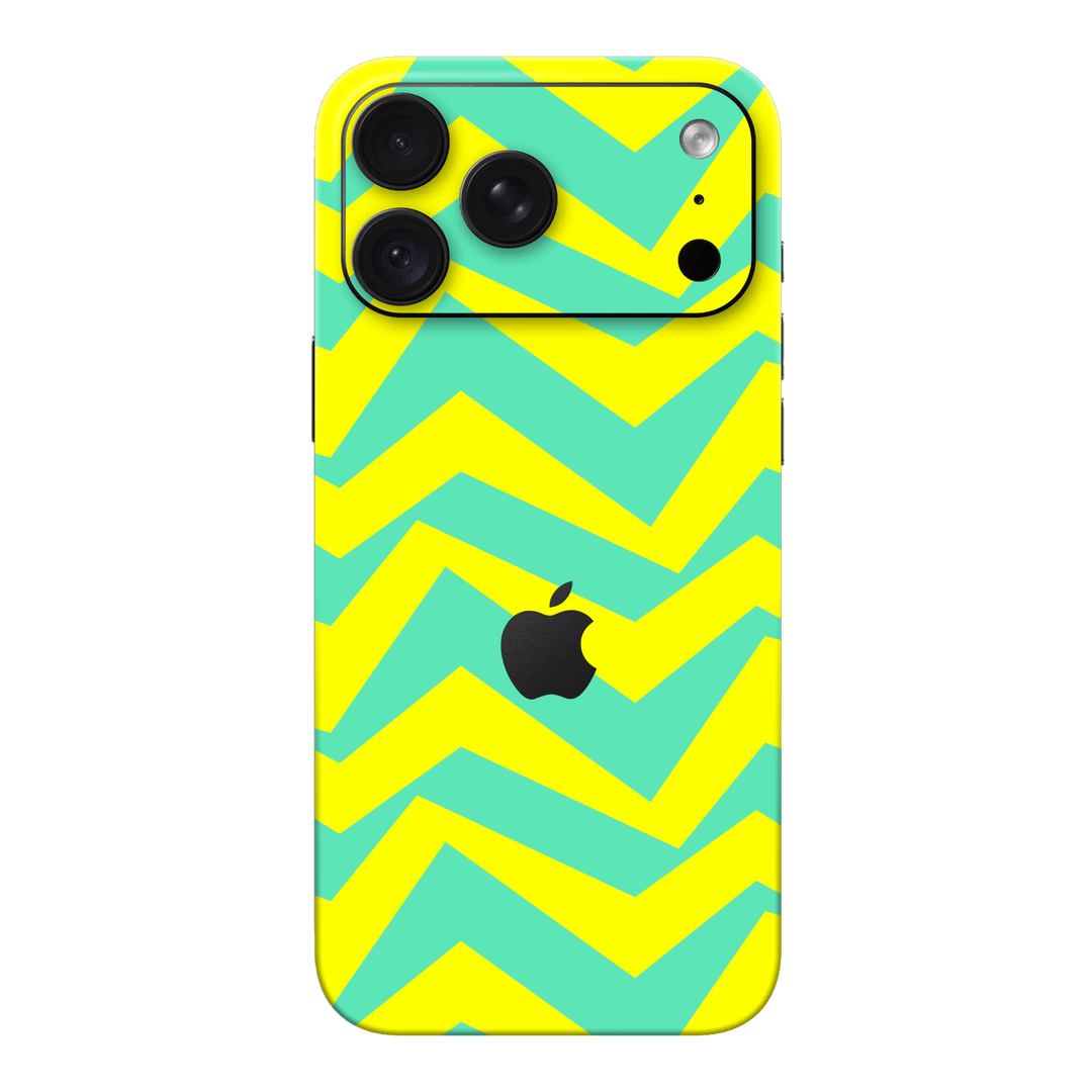 iPhone 18 PRO Printed Custom SIGNATURE “ZigPop Yellow-Turquoise” Bold Yellow & Turquoise Zigzag Geometric Skin Wrap Sticker Decal Cover Protector by QSKINZ | QSKINZ.COM