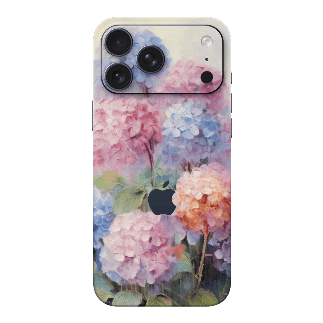 iPhone 18 Pro MAX Printed Custom SIGNATURE "Hydrangea Haze" Pastel Pink Blue Hydrangea Oil Painting Floral Skin Wrap Sticker Decal Cover Protector by QSKINZ | QSKINZ.COM