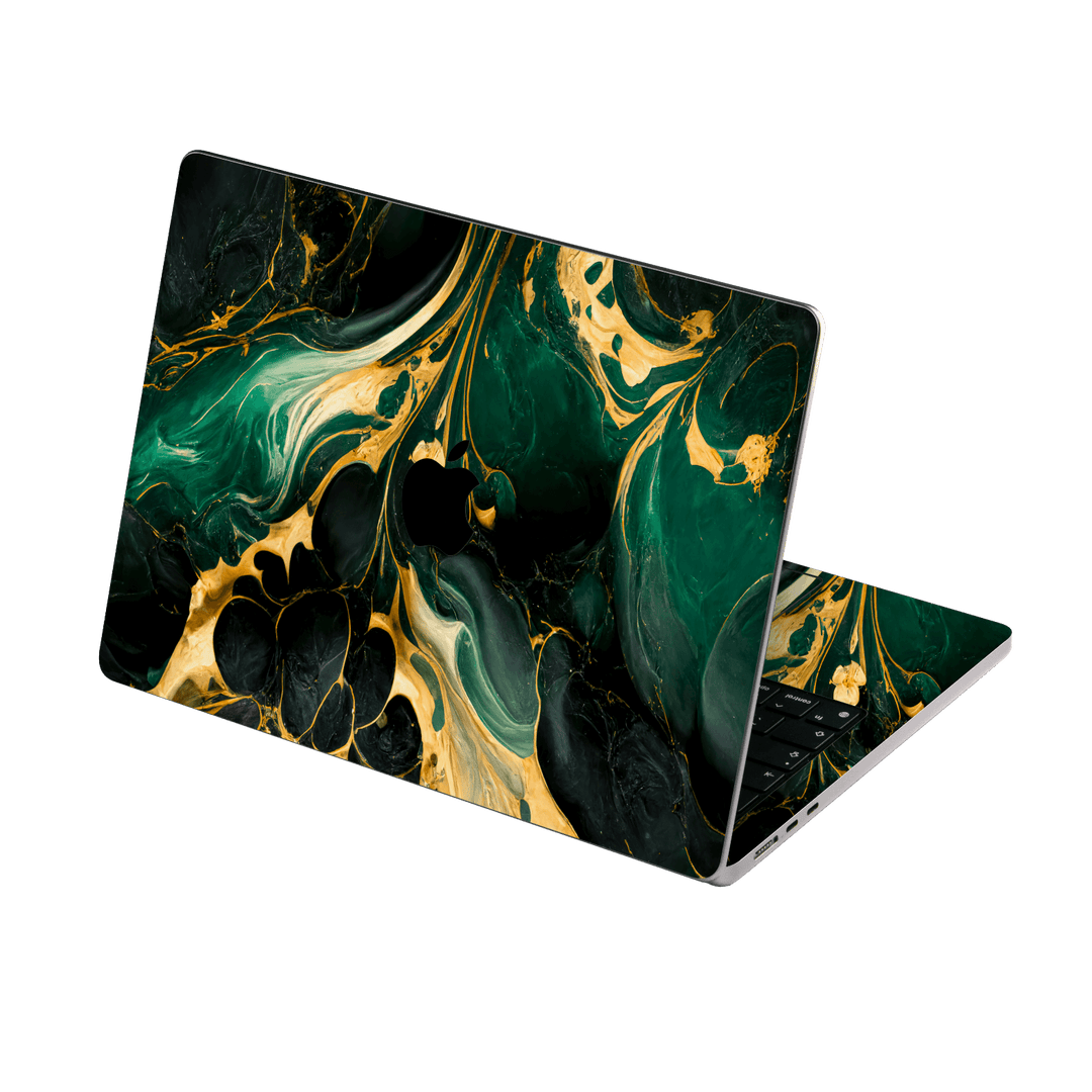 MacBook Air 13.6” (2022, M2) Print Printed Custom Signature Agate Geode Royal Green Gold Skin Wrap Sticker Decal Cover Protector by EasySkinz | EasySkinz.com