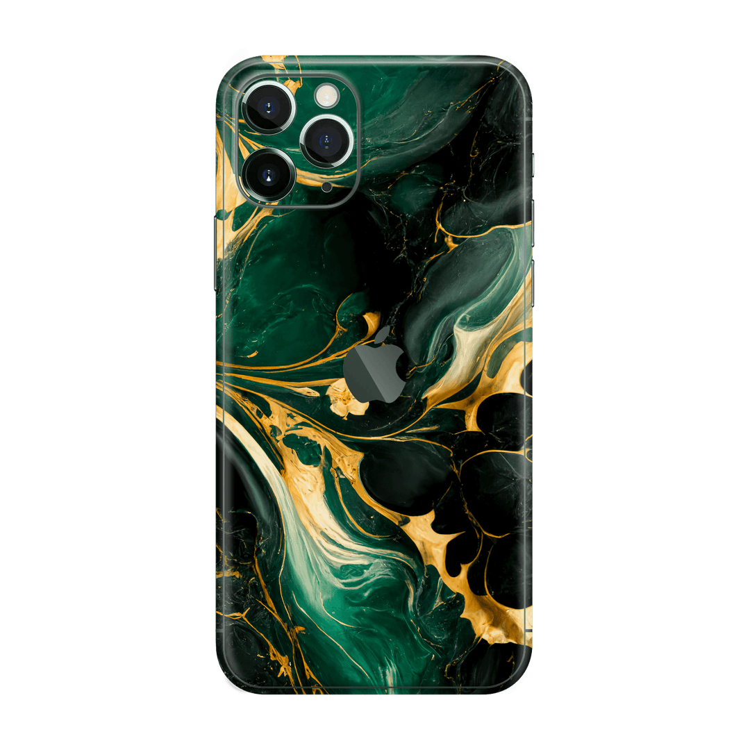 iPhone 11 PRO Print Printed Custom SIGNATURE Agate Geode Royal Green Gold Skin Wrap Sticker Decal Cover Protector by EasySkinz | EasySkinz.com