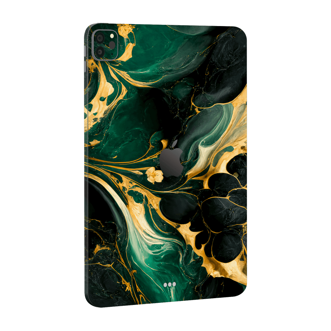 iPad PRO 12.9” (M2, 2022) Print Printed Custom SIGNATURE Agate Geode Royal Green Gold Skin Wrap Sticker Decal Cover Protector by EasySkinz | EasySkinz.com