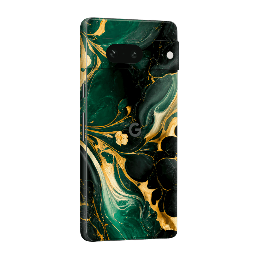 Google Pixel 7 (2022) Print Printed Custom Signature Agate Geode Royal Green Gold Skin Wrap Sticker Decal Cover Protector by EasySkinz | EasySkinz.com