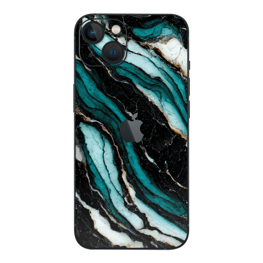 iPhone 14 Plus Print Printed Custom Signature Agate Geode Dark Turquoise Skin Wrap Sticker Decal Cover Protector by EasySkinz