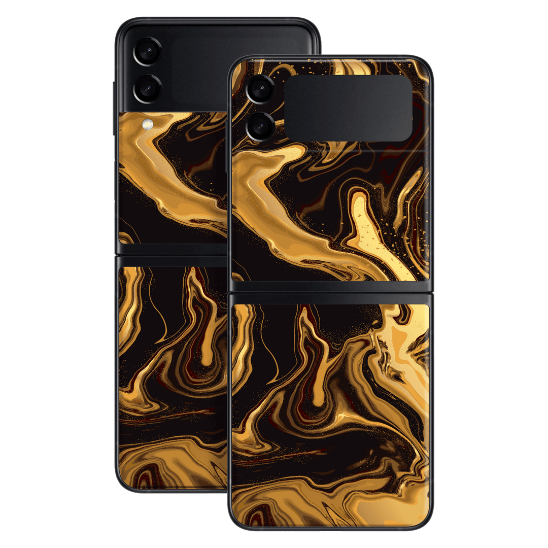 Samsung Galaxy Z Flip 3 Print Printed Custom Signature AGATE GEODE Melted Gold Skin Wrap Sticker Decal Cover Protector by EasySkinz | EasySkinz.com
