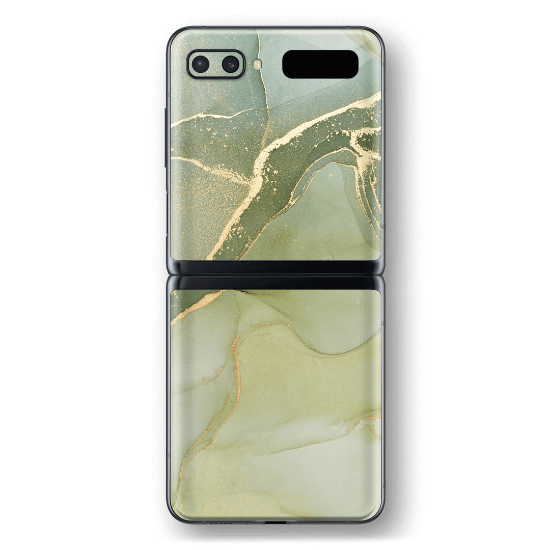 Samsung Galaxy Z Flip 5G Print Printed Custom SIGNATURE AGATE GEODE Green-Gold Skin Wrap Sticker Decal Cover Protector by EasySkinz