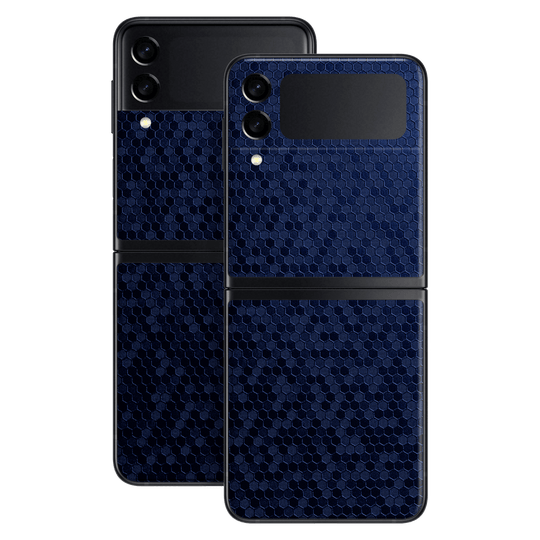 Samsung Galaxy Z Flip 3 Luxuria Navy Blue Honeycomb 3D Textured Skin Wrap Sticker Decal Cover Protector by EasySkinz | EasySkinz.com