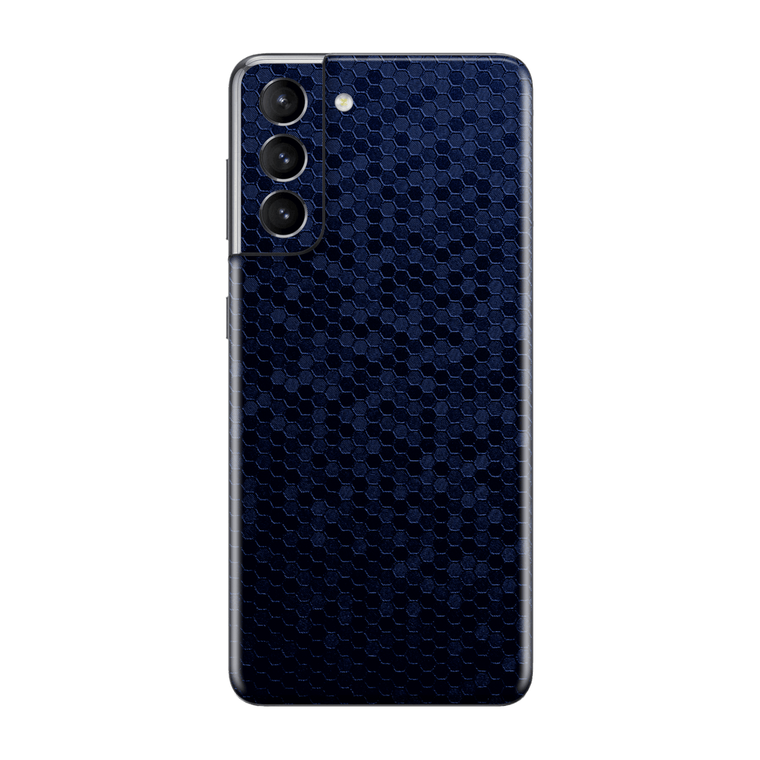 Samsung Galaxy S21 Luxuria Navy Blue Honeycomb 3D Textured Skin Wrap Sticker Decal Cover Protector by EasySkinz