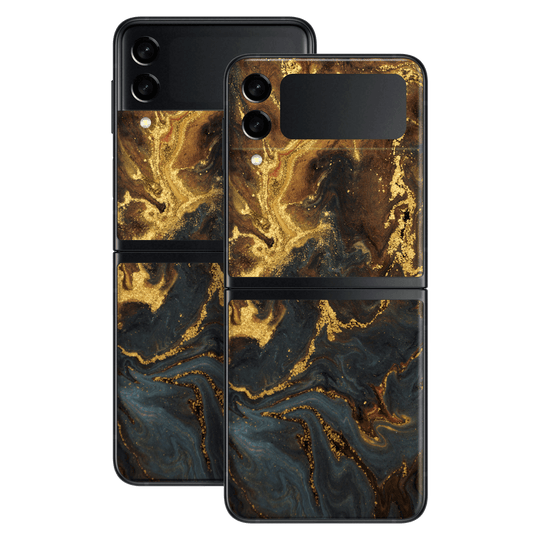 Samsung Galaxy Z Flip 3 Print Printed Custom Signature AGATE GEODE Gold in the Veins Skin Wrap Sticker Decal Cover Protector by EasySkinz | EasySkinz.com