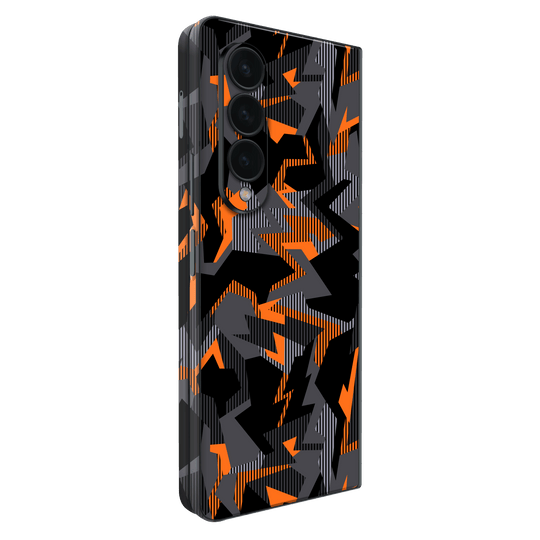 Samsung Galaxy Z Fold 4 (2022) Print Printed Custom Signature Sharp-Edged Orange Camo Camouflage Skin Wrap Sticker Decal Cover Protector by EasySkinz | EasySkinz.com