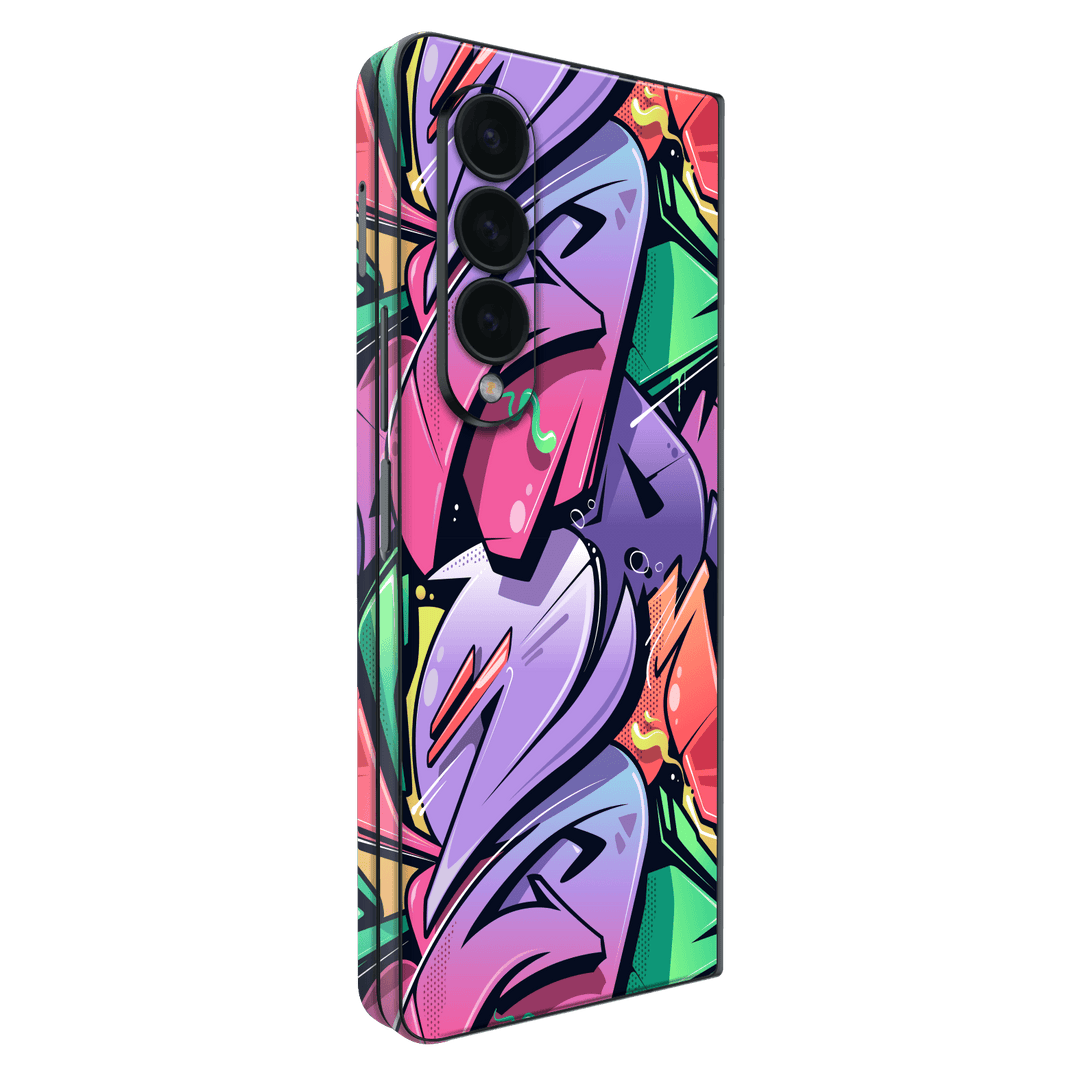 Samsung Galaxy Z Fold 4 (2022) Print Printed Custom Signature Japanese Style Pop Art Graffiti Pop Culture Purple Pink Yellow Green Skin, Wrap, Decal, Protector, Cover by EasySkinz | EasySkinz.com
