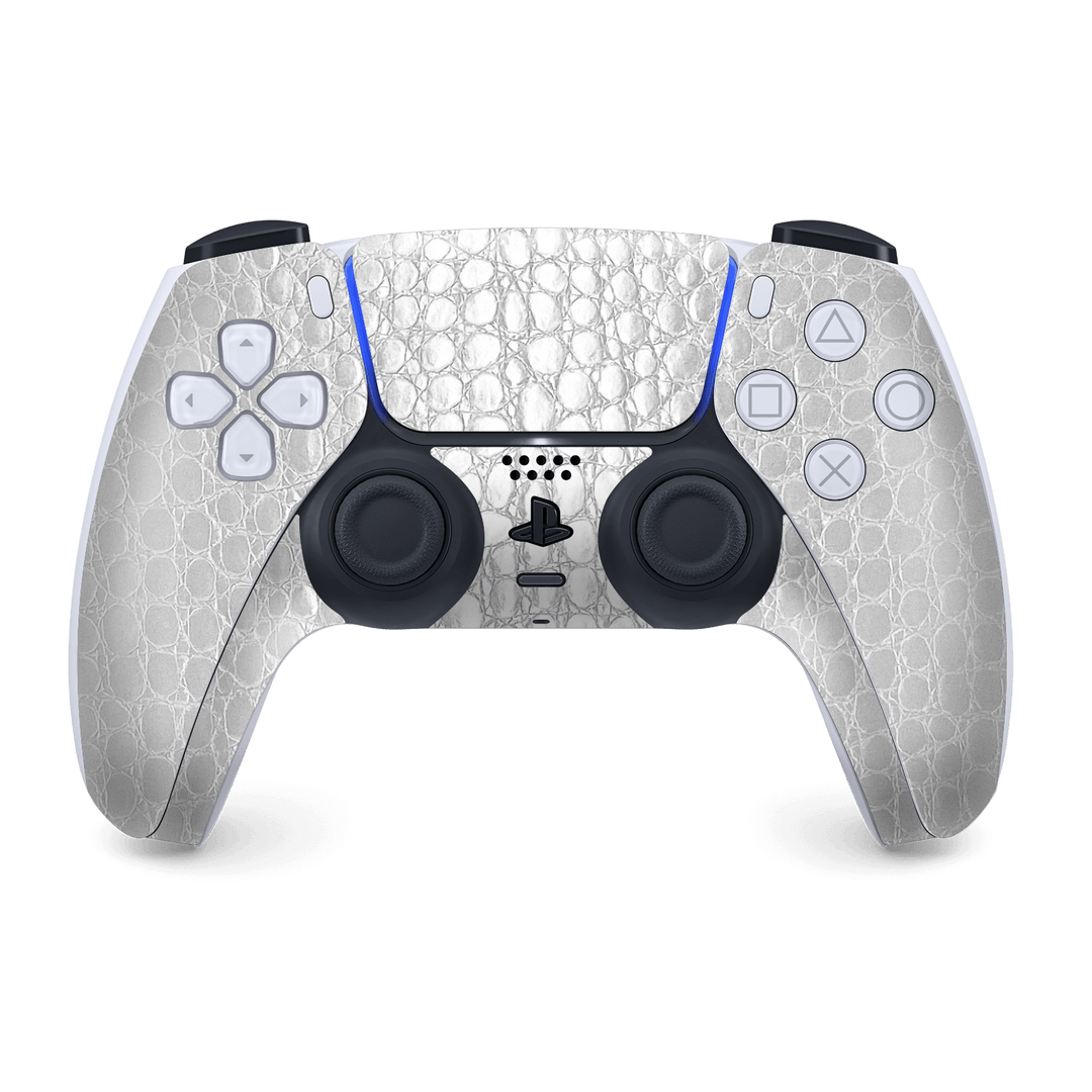 PS5 Playstation 5 DualSense Wireless Controller Skin - Luxuria White Leather Alligator Crocodile Reptile 3D Textured Skin Wrap Decal Cover Protector by EasySkinz | EasySkinz.com