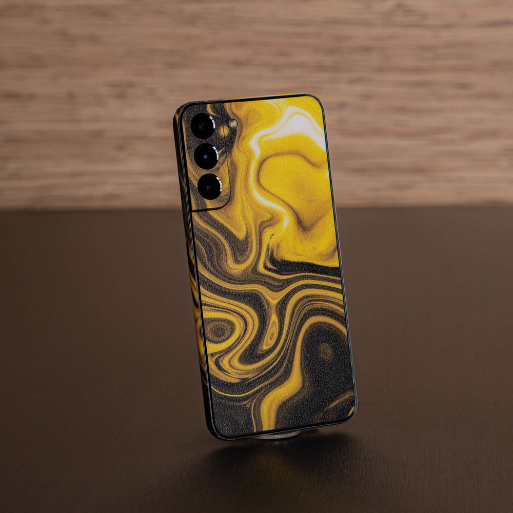 Samsung Galaxy S22 Print Printed Custom Signature AGATE GEODE Yellow and Black Mixture Skin Wrap Sticker Decal Cover Protector by EasySkinz | EasySkinz.com