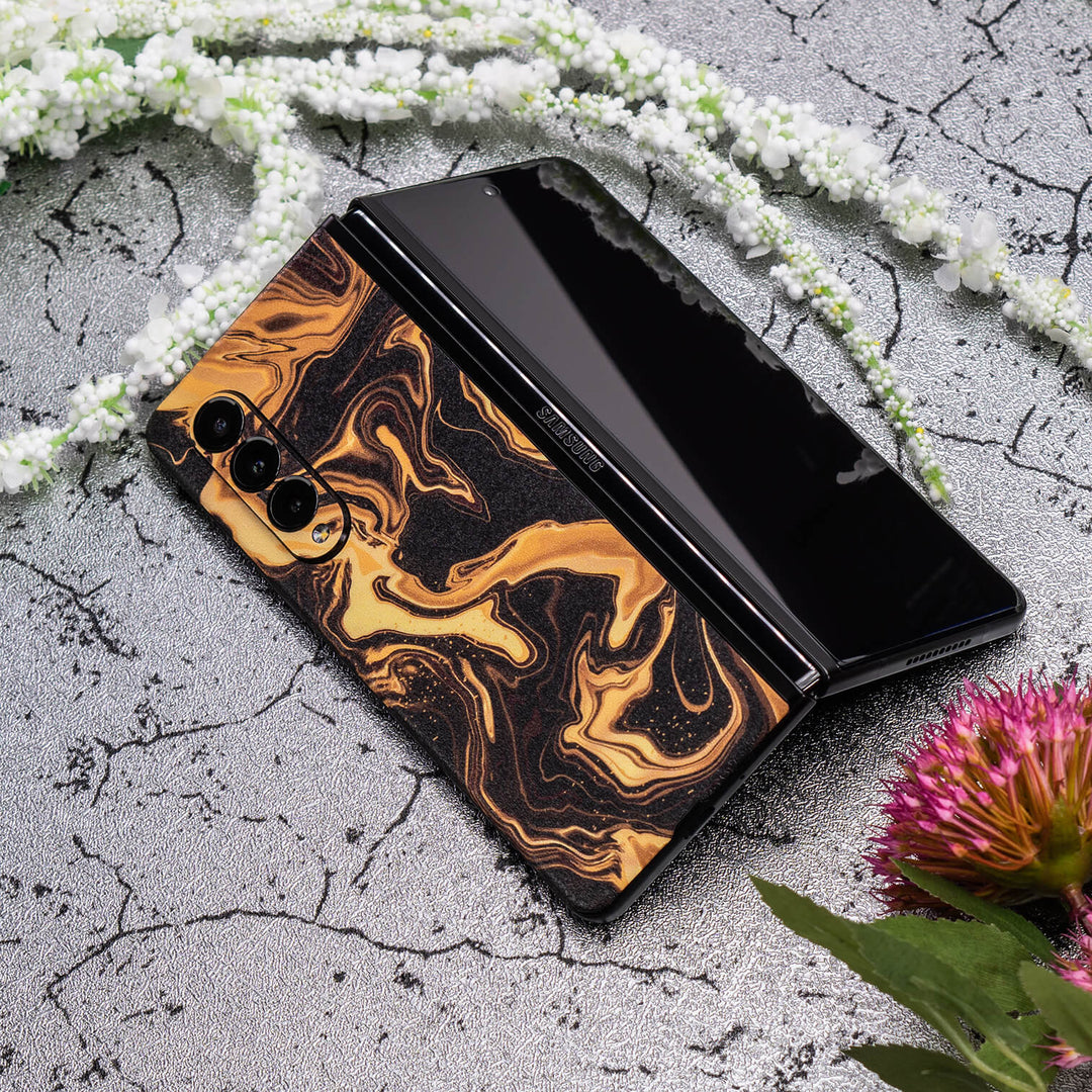 Samsung Galaxy Z Fold 3 Print Printed Custom Signature AGATE GEODE Melted Gold Skin Wrap Sticker Decal Cover Protector by EasySkinz