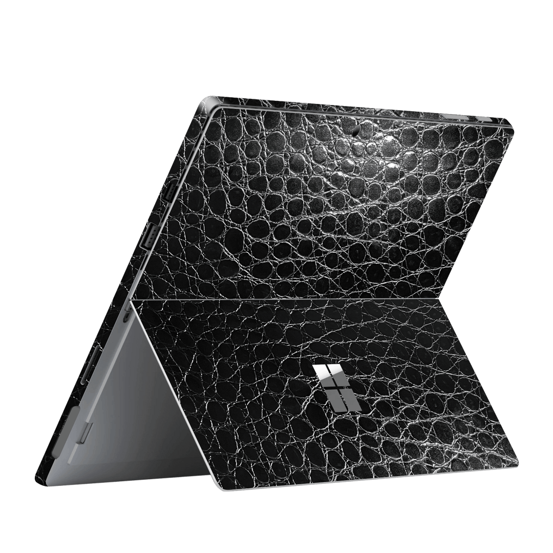 Microsoft Surface Pro (2017) Luxuria Black Leather Alligator 3D Textured Skin Wrap Sticker Decal Cover Protector by EasySkinz