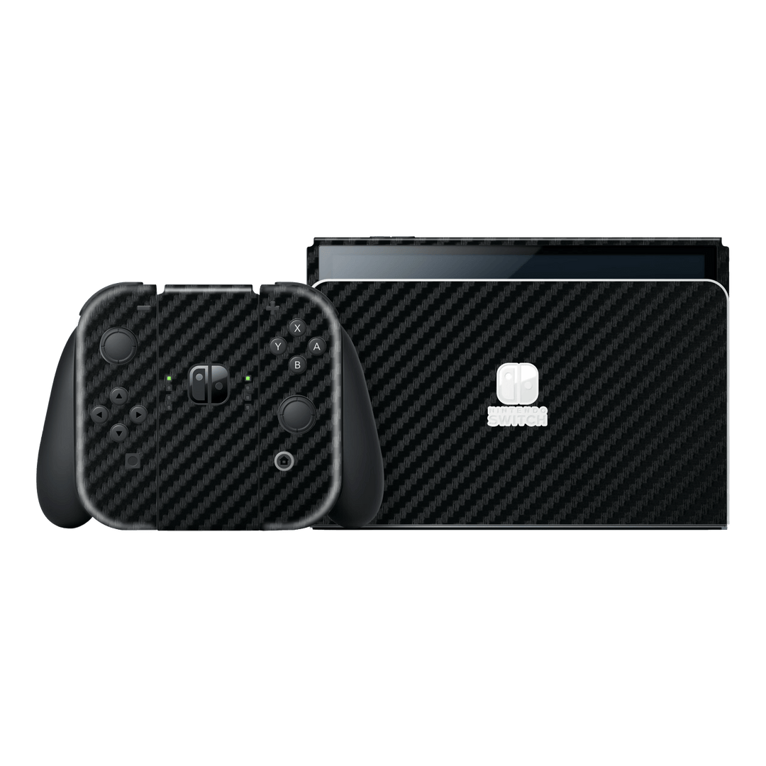 Nintendo Switch OLED Black 3D Textured Carbon Fibre Fiber Skin Wrap Sticker Decal Cover Protector by EasySkinz | EasySkinz.com