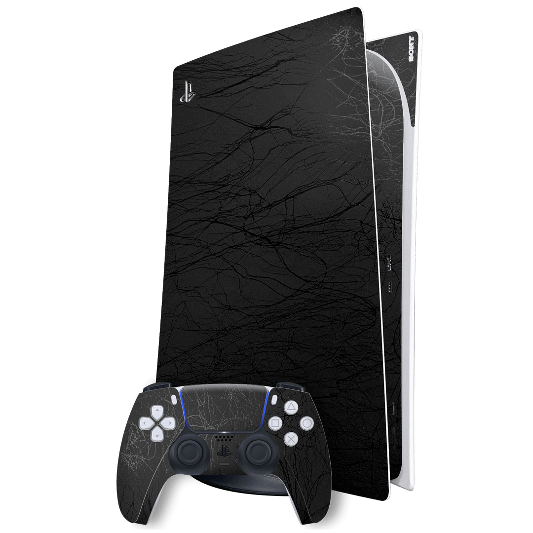 Playstation 5 (PS5) DIGITAL EDITION Luxuria Black Web Net Mesh Cocoon 3D Textured Skin Wrap Sticker Decal Cover Protector by EasySkinz | EasySkinz.com