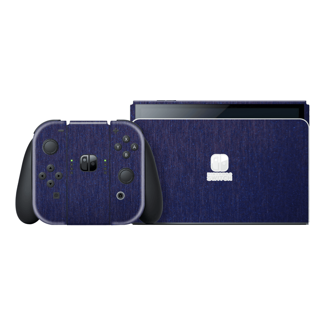 Nintendo Switch OLED Brushed Metal Blue Metallic Skin Wrap Sticker Decal Cover Protector by EasySkinz | EasySkinz.com