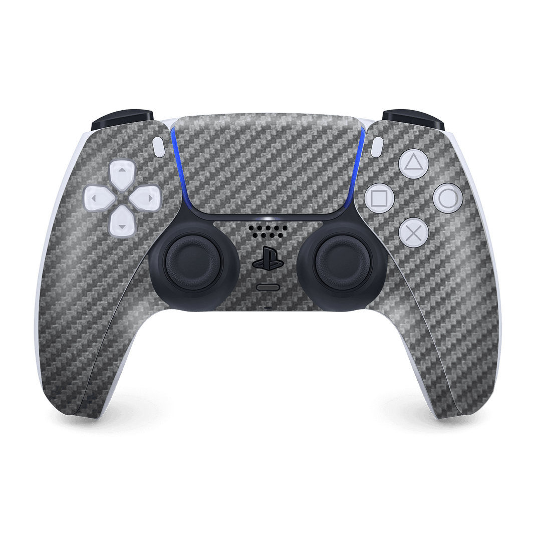 PS5 Playstation 5 DualSense Wireless Controller Skin - Grey Metallic 3D Textured Carbon Fibre Fiber Skin Wrap Decal Cover Protector by EasySkinz | EasySkinz.com
