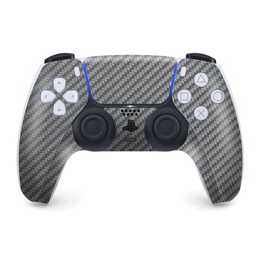 PS5 Playstation 5 DualSense Wireless Controller Skin - Grey Metallic 3D Textured Carbon Fibre Fiber Skin Wrap Decal Cover Protector by EasySkinz | EasySkinz.com