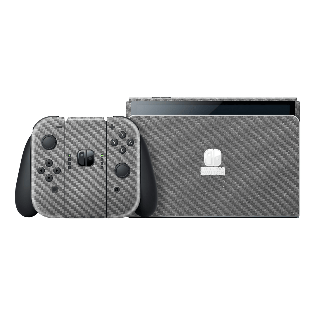 Nintendo Switch OLED Metallic Grey 3D Textured Carbon Fibre Fiber Skin Wrap Sticker Decal Cover Protector by EasySkinz | EasySkinz.com