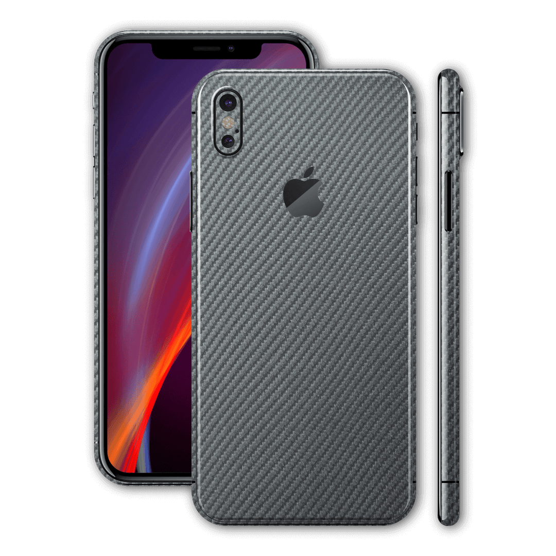 iPhone XS Metallic Grey 3D Textured CARBON Fibre Fiber Skin, Wrap, Decal, Protector, Cover by EasySkinz | EasySkinz.com