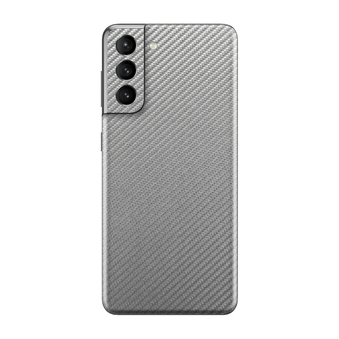 Samsung Galaxy S21 Metallic Grey 3D Textured CARBON Fibre Fiber Skin, Wrap, Decal, Protector, Cover by EasySkinz | EasySkinz.com