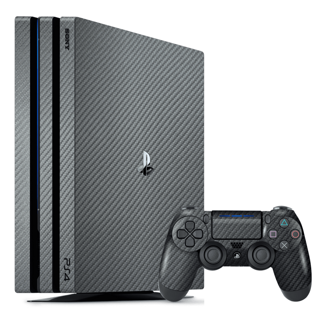 Playstation 4 PRO PS4 PRO Metallic Grey Carbon Fibre Fiber Skin Wrap Decal by EasySkinz