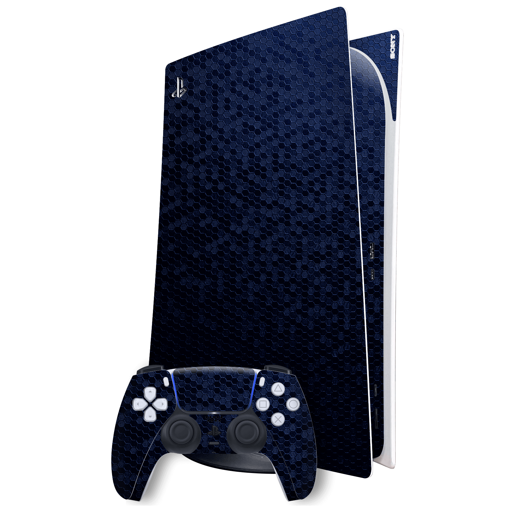 Playstation 5 (PS5) DIGITAL EDITION Luxuria Navy Blue Honeycomb 3D Textured Skin Wrap Sticker Decal Cover Protector by EasySkinz | EasySkinz.com