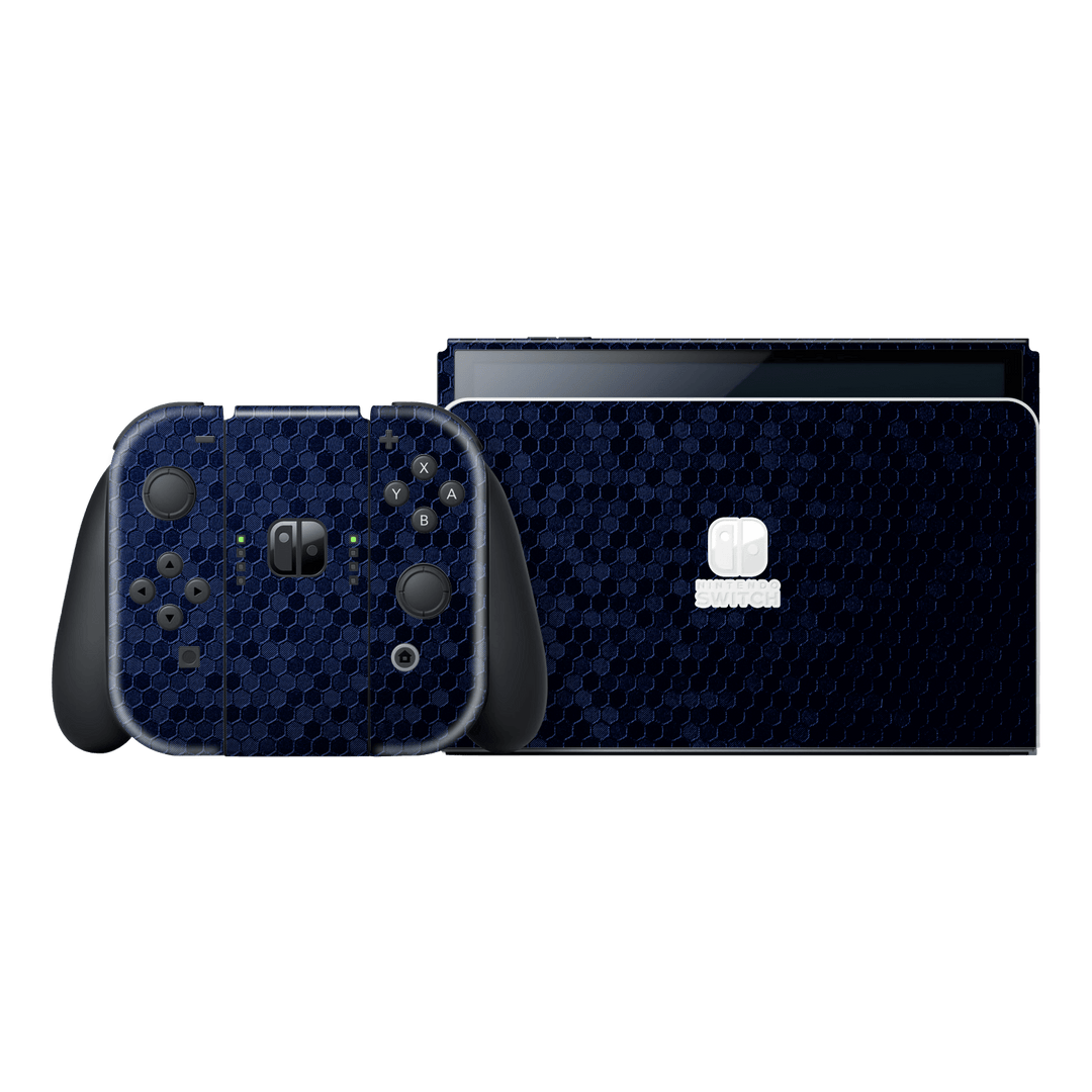 Nintendo Switch OLED Luxuria Navy Blue Honeycomb 3D Textured Skin Wrap Sticker Decal Cover Protector by EasySkinz | EasySkinz.com