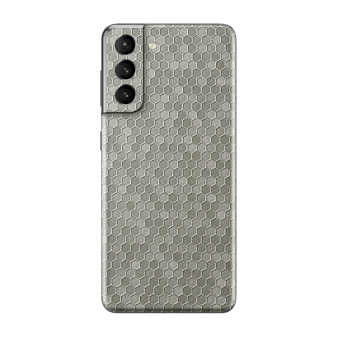 Samsung Galaxy S21+ PLUS Luxuria SILVER Honeycomb 3D Textured Skin Wrap Sticker Decal Cover Protector by EasySkinz